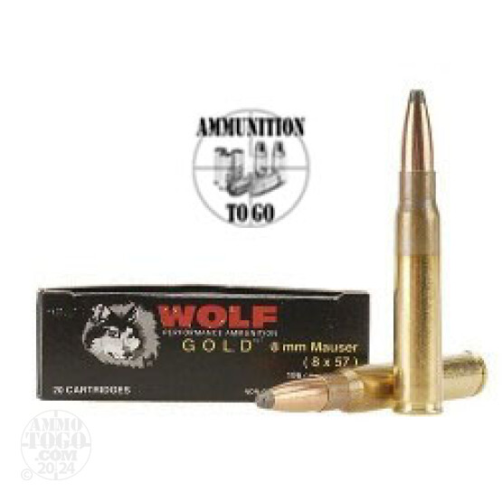 20rds - 8mm Mauser Wolf Gold 196gr Copper SP Ammo